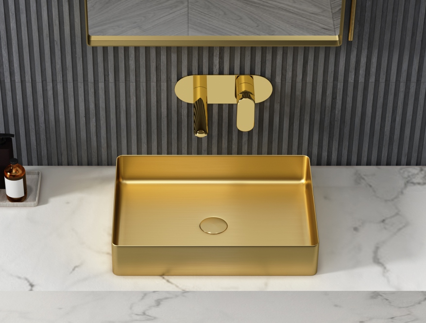 Gold Rectangular Counter Basin