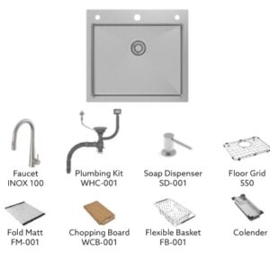 Carysil Waltz 550 SS Kitchen Sink Fully Loaded (22X20X8)