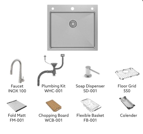 Carysil Waltz 550 SS Kitchen Sink Fully Loaded (22X20X8)