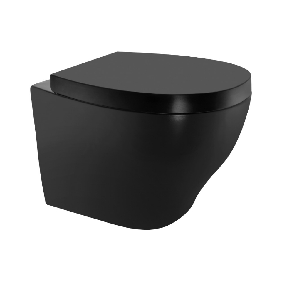 Rimless, Blind Installation Wall Hung WC - Black Matt