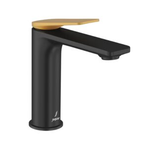 Single Lever Extended Basin Mixer - Lever: Gold Matt PVD | Body: Black Matt