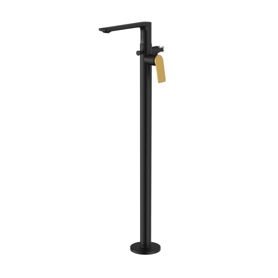 Exposed Parts of Floor Mounted Single Lever Bath Mixer - Lever: Gold Matt PVD | Body: Black Matt