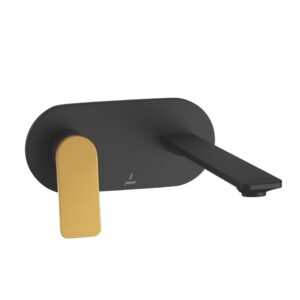 Exposed Part Kit of Left Hand Side Operated Single Lever Basin Mixer - Lever: Gold Matt PVD | Body: Black Matt