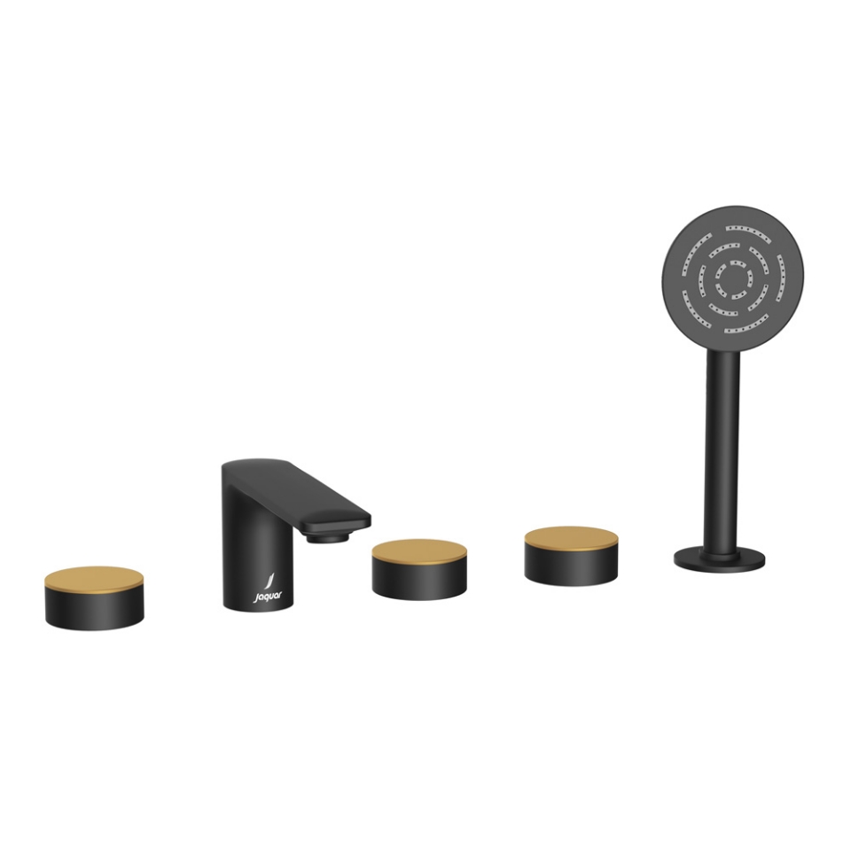 5-Hole Bath Tub Mixer - Lever: Gold Matt PVD | Body: Black Matt