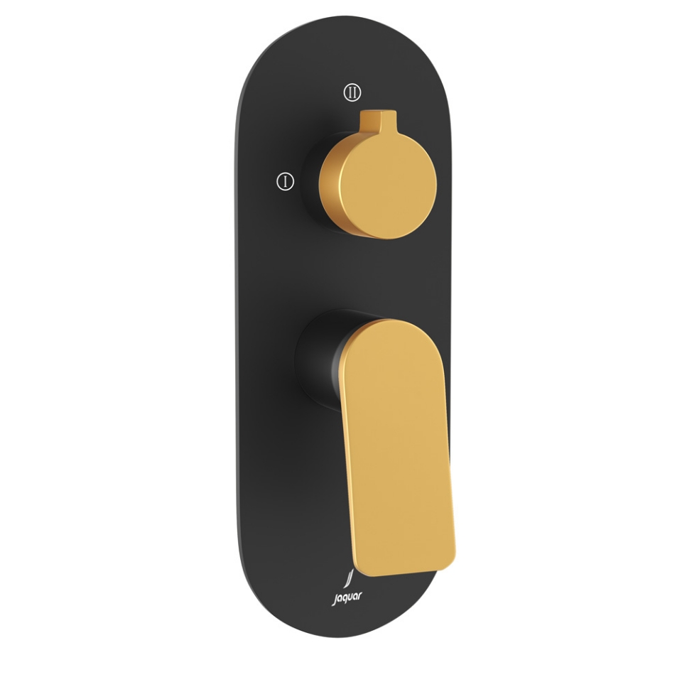 Aquamax Exposed Part Kit of Single Lever Shower Mixer with 3-way diverter - Lever: Gold Matt PVD | Body: Black Matt