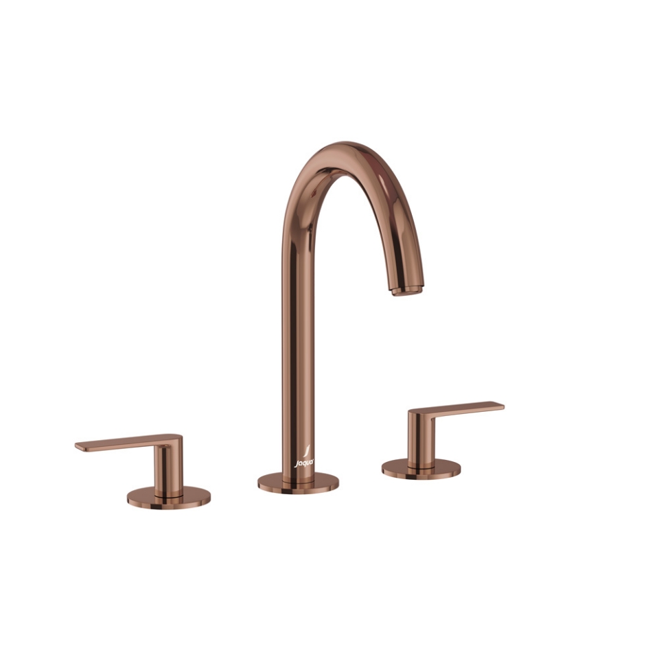 3-Hole Basin Mixer with Pipe Spout - Blush Gold Bright PVD