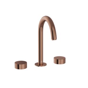 3-Hole Basin Mixer with Pipe Spout - Blush Gold Bright PVD