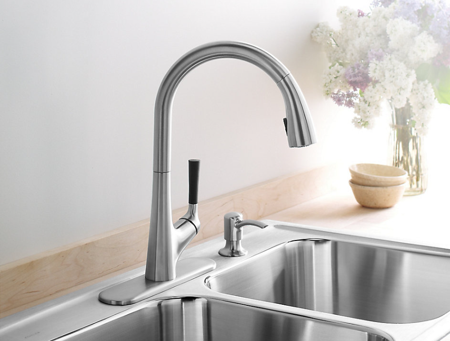 Malleco™ Pull-down kitchen sink faucet with two-function sprayhead and soap dispenser