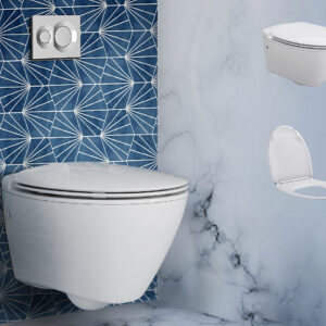 Presquile wall hung elongated toilet bundle in White