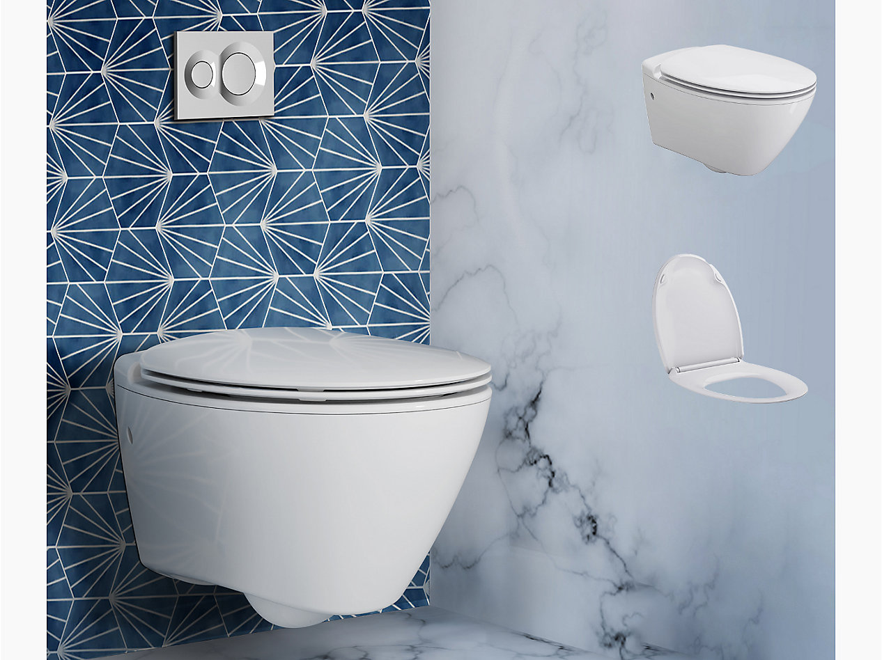 Presquile wall hung elongated toilet bundle in White