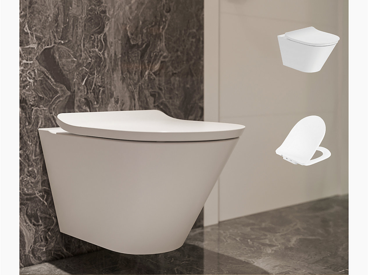 Brazn round wall hung toilet bundle in White